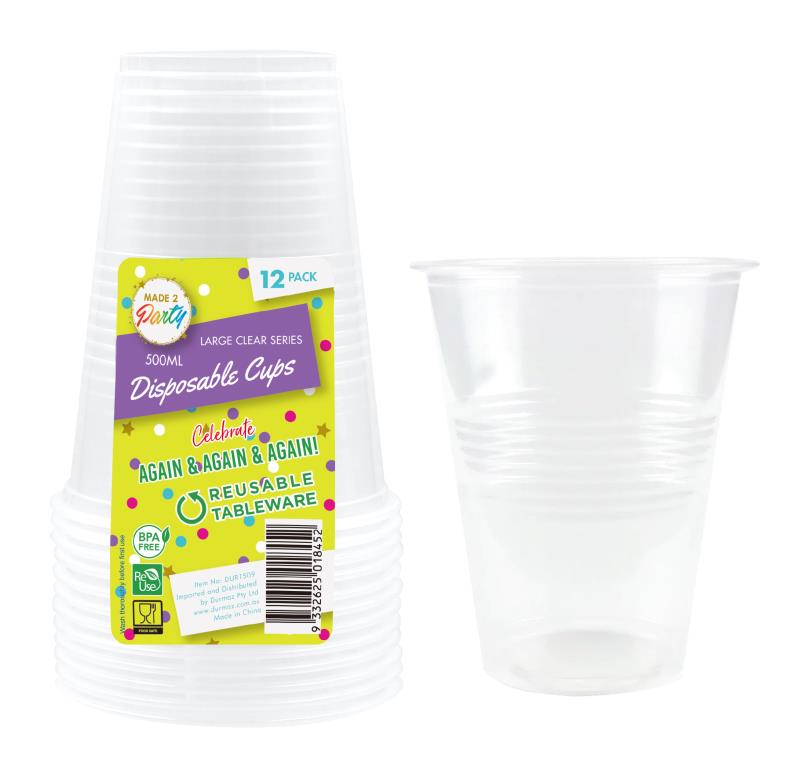 12Pk 480ml Clear Plastic Drinking Cups Top Party Supplies, Hoppers