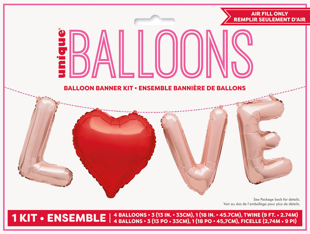 "Love" Red & Pink Foil Balloon Banner With Ribbon 2.74m – Top Party ...