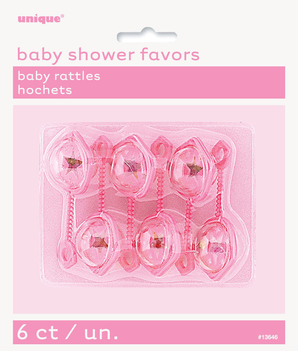 Pink Baby Rattles Baby Shower Favours 6PK Top Party Supplies
