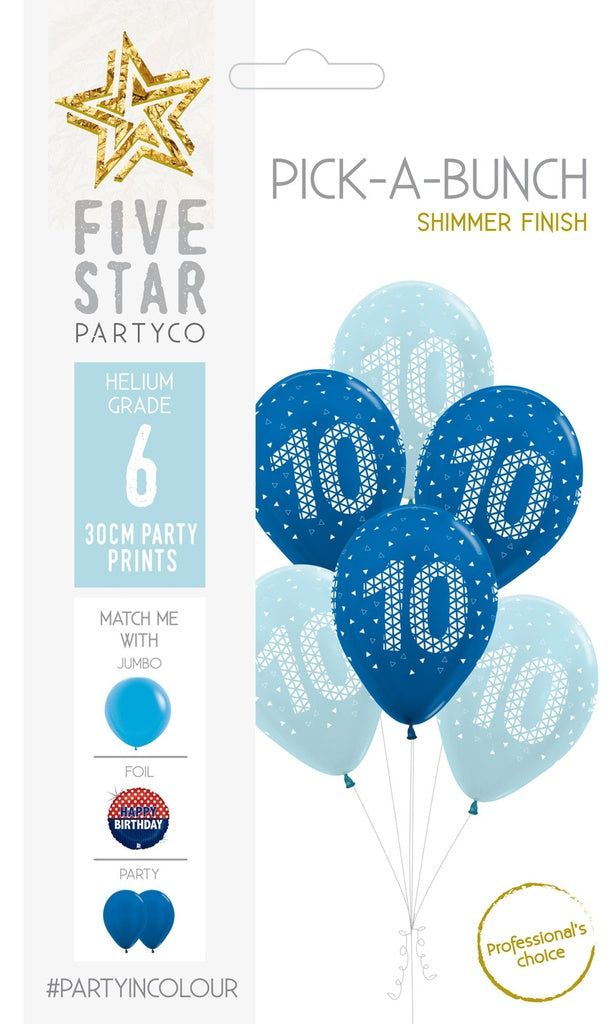 10th Birthday Boy 30cm Blue 6pk Latex Balloons Top Party Supplies