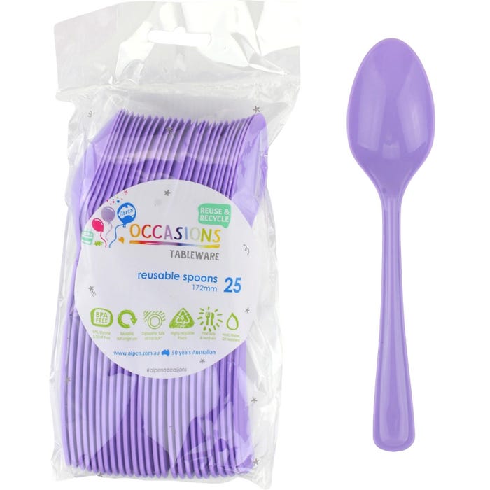 Lavender Reusable Plastic Spoons 25PK Top Party Supplies, Hoppers
