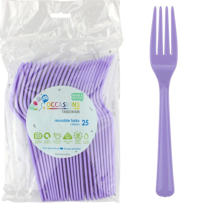 Lavender Reusable Plastic Forks 25PK Top Party Supplies, Hoppers