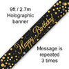 Happy Birthday Sparkling Fizz Black and Gold Banner