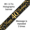40th Birthday Sparkling Fizz Black and Gold Banner