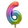 6 Rainbow Number Foil Balloons 86cm (34")