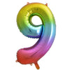 9 Rainbow Number Foil Balloons 86cm (34")