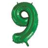 9 Green Number Foil Balloons 86cm (34")