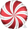 Christmas Sangria Red Candy Cane Swirls Foil 45cm Round Foil Balloon