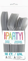Silver Reusable Plastic Cutlery Spoon Fork Knife 18pk