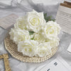 9 Rose Head White Artificial Flowers Bouquet