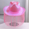 Iridescent Shiny Pink Cowboy Hat With Fringe Tassel