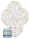 6pk Gold Confetti Clear Balloons