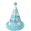 Happy Birthday Light Blue Pom Pom Hat