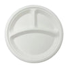50pk Round Eco-Friendly 3 Compartment  White Sugar Cane Plates