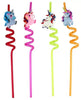 4pk Unicorn Plastic Curly Straw