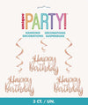 Happy Birthday Rose Gold Hanging Swirls 3pk