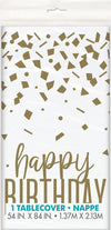 Happy Birthday Gold Confetti Plastic Tablecover