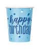 Happy Birthay Blue Paper Cups 270ml 8pk