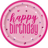 Happy Birthay Pink Paper Plates 23cm 8pk