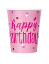 Happy Birthay Pink Paper Cups 270ml 8pk