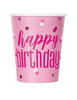 Happy Birthay Pink Paper Cups 270ml 8pk