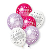 Happy Birthday Pink, Purple & White Assorted 30cm Latex Balloons 6pk