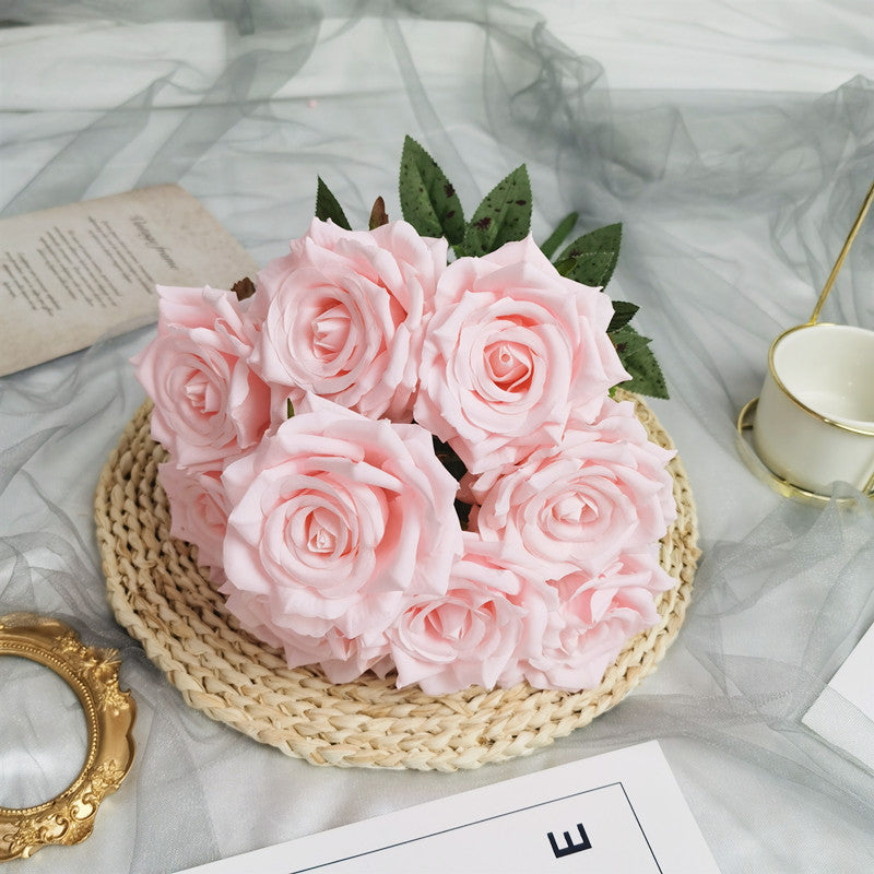 9 Rose Head Baby Pink Artificial Flowers Bouquet – Top Party Supplies ...
