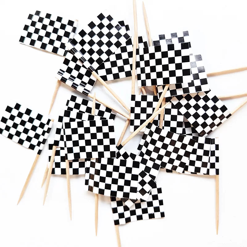 Checkerd Flag Topper Racing Car Black & White Checkered Flag Cupcake Toppers 24pk – Top ...