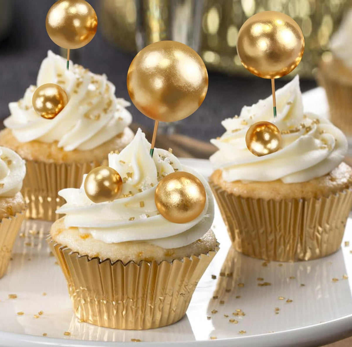 30pcs Gold Balls Cake Toppers Cake Decorations – Top Party Supplies ...