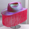 Iridescent Shiny Hot Pink Cowboy Hat With Fringe Tassel