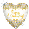 Happy Anniversary Gold Hearts Heart Shape 45cm Foil Balloon