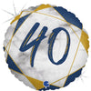 40th Birthday Marble Blue & Gold 45cm Foil Balloon