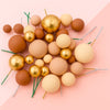 32pk Nude Brown Earth Tone Gold Ball Toppers -  Iconic Cake Art