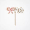 1st Birthday Pink One With Gift Bow Cake topper