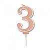 Sparkling & Fizz Rose Gold Glitter Number 0,1,2,3,4,5,6,7,8,9, Candle