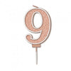 Sparkling & Fizz Rose Gold Glitter Number 0,1,2,3,4,5,6,7,8,9, Candle