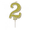 Sparkling & Fizz Gold Glitter Number 0,1,2,3,4,5,6,7,8,9, Candle