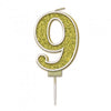 Sparkling & Fizz Gold Glitter Number 0,1,2,3,4,5,6,7,8,9, Candle