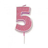 Sparkling & Fizz Pink Glitter Number 0,1,2,3,4,5,6,7,8,9, Candle