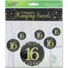16th Birthday Black & Gold Hanging Swirls Pack 6