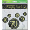 70th Birthday Black & Gold Hanging Swirls Pack 6