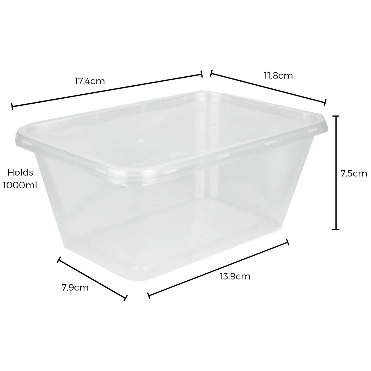 1000ML 20PK Plastic Clear Rectangle Take Away Containers – Top Party ...