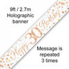 Happy 30th Birthday Sparkling Fizz Rose Gold Foil Banner