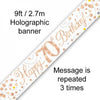 Happy 70th Birthday Sparkling Fizz Rose Gold Foil Banner