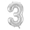 3 Silver Number Foil Balloons 86cm (34")