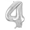 4 Silver Number Foil Balloons 86cm (34")