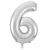 6 Silver Number Foil Balloons 86cm (34")