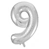 9 Silver Number Foil Balloons 86cm (34")