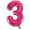 3 Hot Pink Number Foil Balloons 86cm (34")
