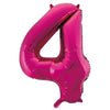4 Hot Pink Number Foil Balloons 86cm (34")